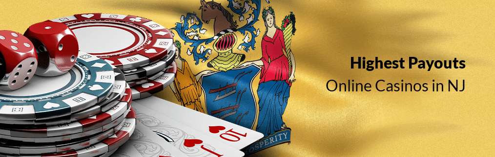 Casino chips, dice, and playing cards rest on a New Jersey flag.