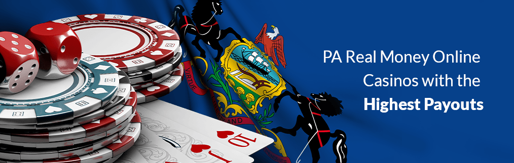 Casino chips, dice, and playing cards rest on top of a Pennsylvania state flag.