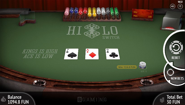 A Hi Lo table at an online casino.