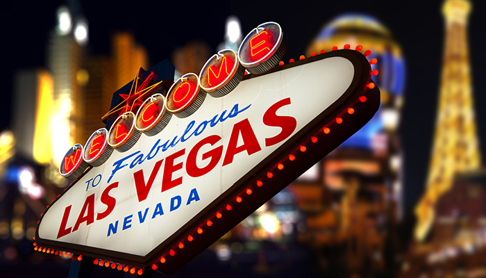 A flashy sign saying "Welcome to Fabulous Las Vegas Nevada"