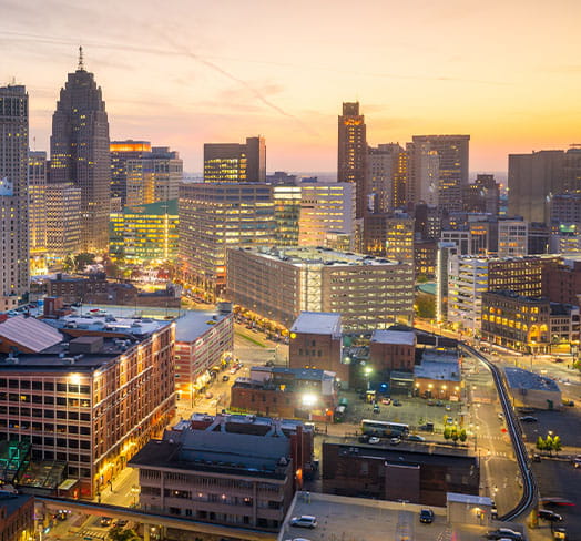 Evening view of Detroit, Michigan