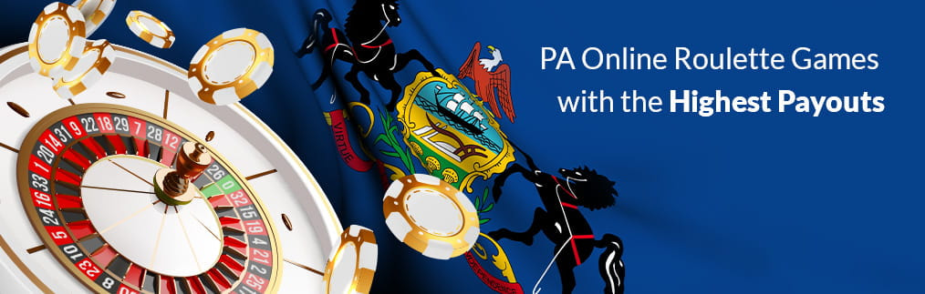 Highest payout roulette in PA with the Pennsylvania state crest, a roulette wheel and casino chips.