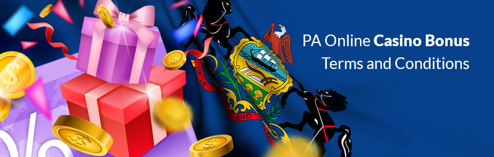Online Casino Terms and Conditions in PA with the Pennsylvania state crest, gifts, and coins.