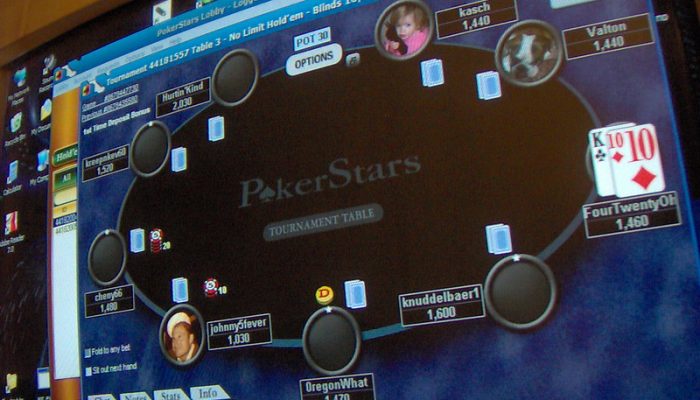 A PokerStars virtual poker game in progress on a computer screen
