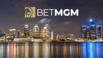 BetMGM Logo Over Michigan Casino Strip at Night