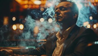 Gambler Smoking Cigarette Inside Casino